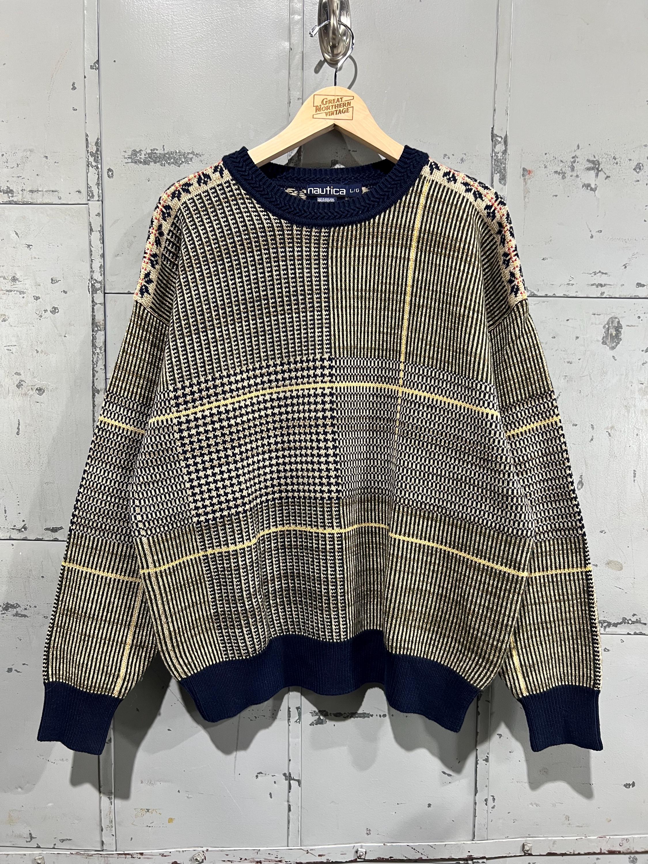 Pull Vintage Nautica Motif Voilier Homme - Taille XL - Laine Tricotée Bleu Marine