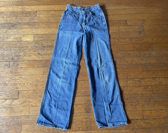 70s Women's Straight Leg Medium Wash Hippy Denim Blue Jean Flared 24x30.5