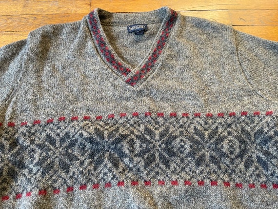 Vintage Virgin Wool Nordic Gray Land’s End V-Neck… - image 3