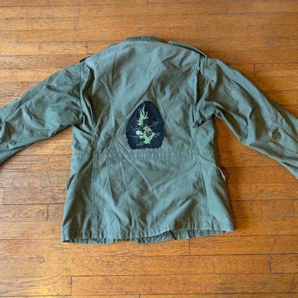 60s M51 OG-107 Souvenir Field Jacket with Custom Embroidered Patches and Repairs Olive Green Drab Vietnam War Sukajan Souvenir M65