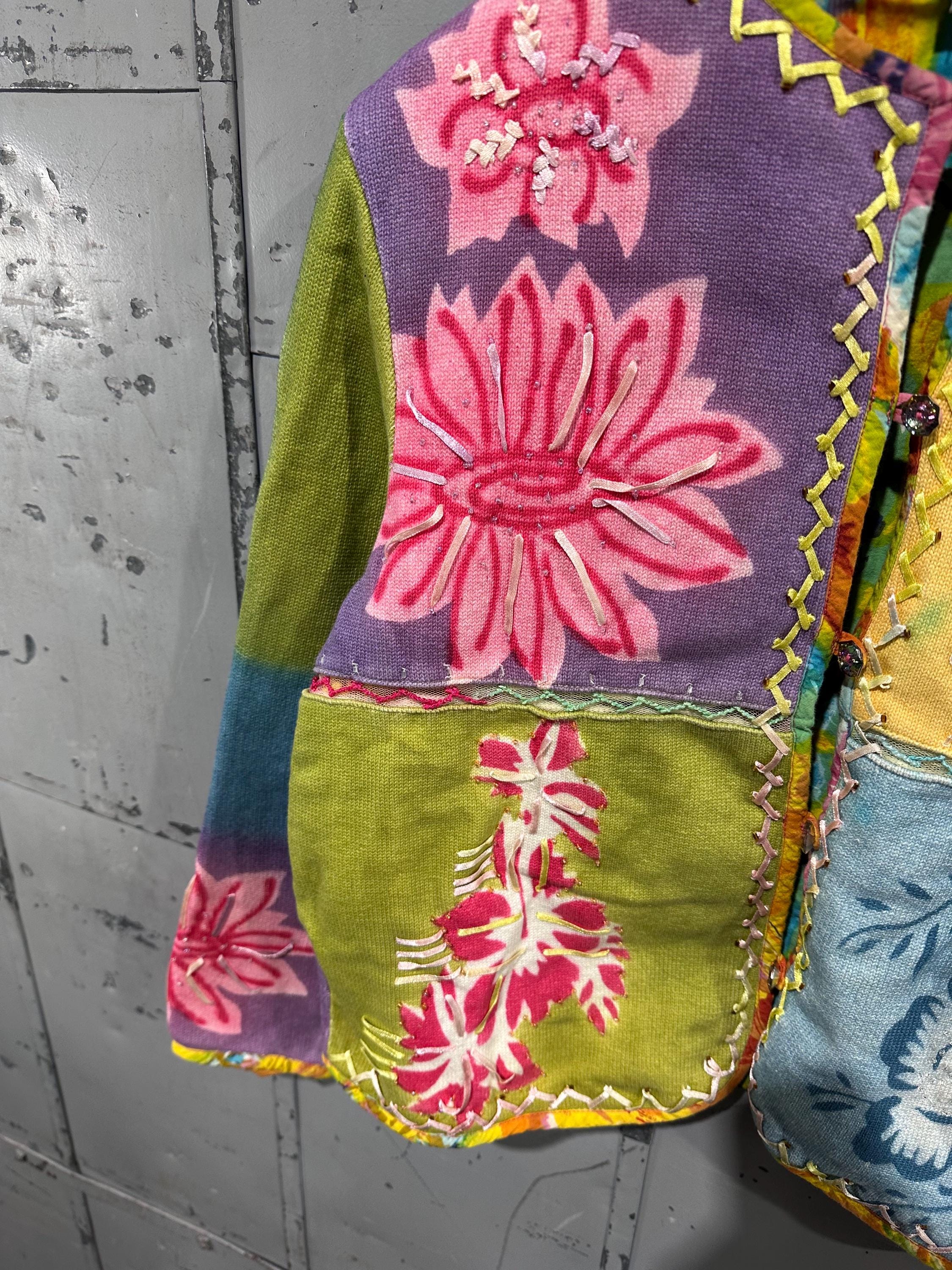 Vintage 90s Sandy Starkman Patchwork Indie Rainbow Whimsical