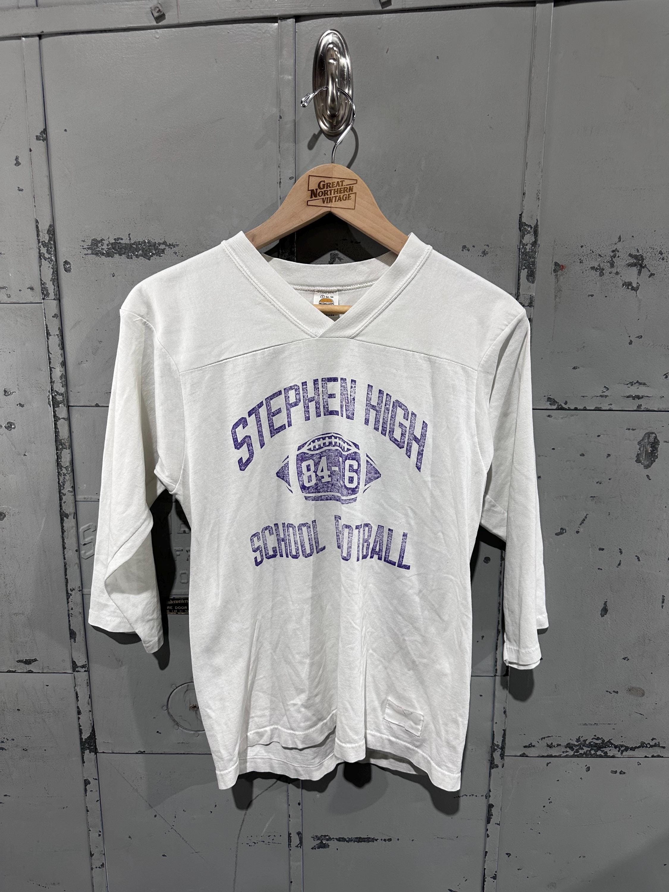 Vintage 80s Medallion Stephen High School Football Shirt White and