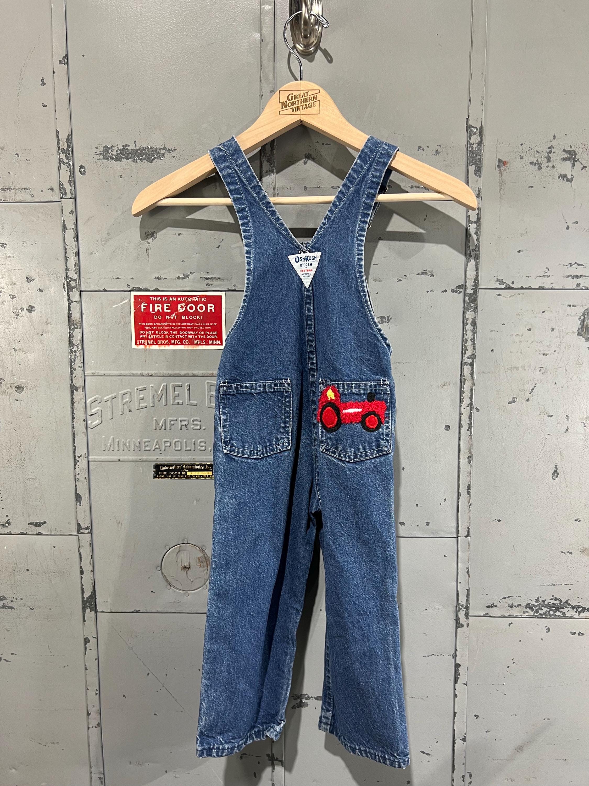 Vintage 90s Kids Oshkosh Denim Overalls Tractor Patch Kids