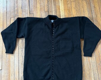 80s black cardigan sweater button up statement piece with pocket essential minimalist women’s large