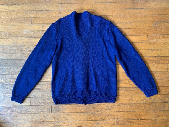 60s Handmade Navy Wool Cardigan Sweater - image 2