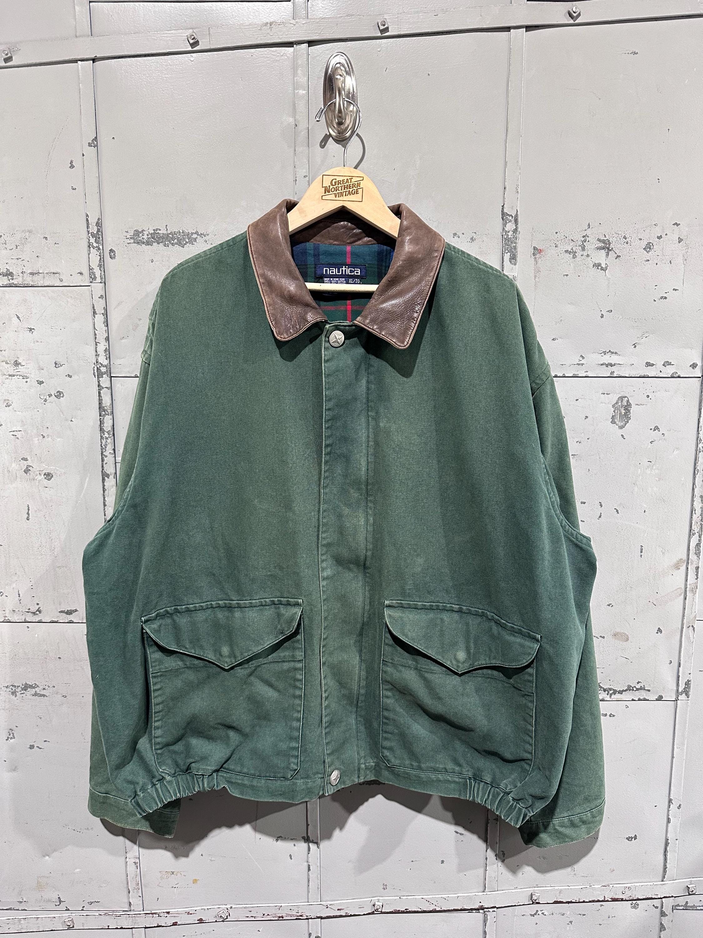 Vintage 90s Earth Tone Forest Green Nautica Chore Barn Leather