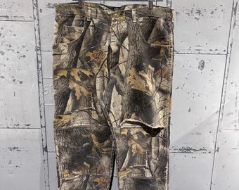 Vintage 90er Jahre Realtree Camo Erdton Muster Baggy Entspannte Doppelknie-Utiliy Canvas Hose 36x28.5