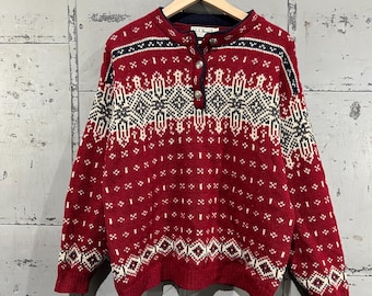 Size large LL Bean Vintage Norway pullover Knitwear Long Sleeve Sweater Multicolor button closure