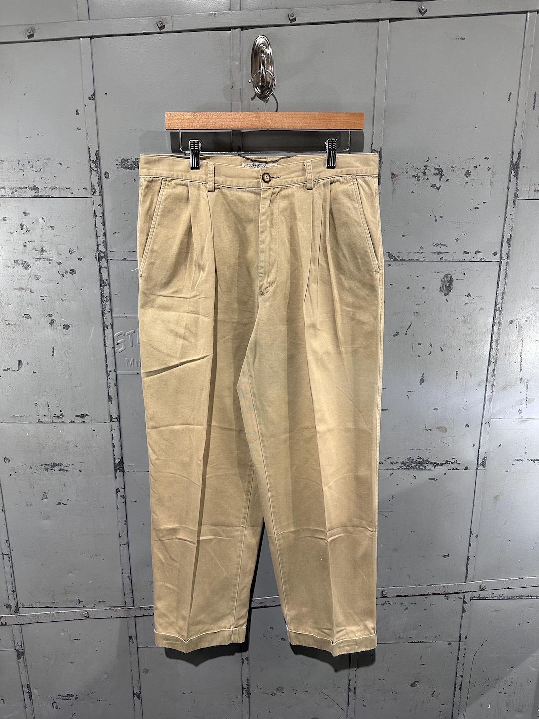 パンツ wide chino pants 90s Vintage 90s Structure Brand Urban Utility Beige Pleated Cuffed