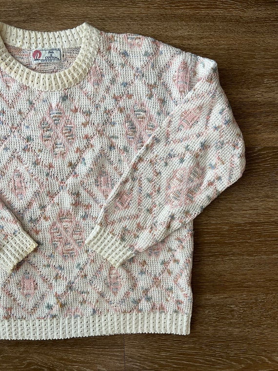 80’s Cottagecore Pink And Cream Sweater Small - image 2