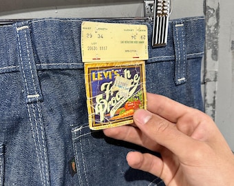 True Vintage 70s Deadstock Levis 561 Flared Dark Indigo Carpenter Style "Fresh Produce" Edition Jeans 29x34
