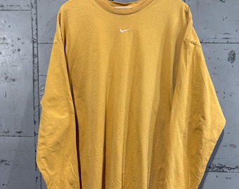 Vintage Y2K Gelb Nike Tshirt Center Swoosh Karo T-Shirt y2k Stil