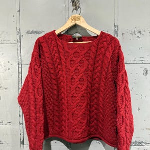 Vintage Red Carriage Donn Mills fisherman sweater Thick Chunky Knit Pullover cable knit