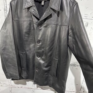 Vintage 90s J.Crew Black Label Leather Wool Lined Classy Pullover Worn In Leather Jacket Large image 5