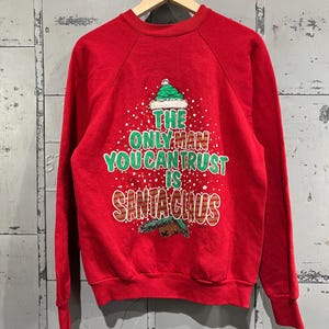 Vintage 80s Christmas sweatshirt Santa Claus crewneck Cotton Red 1990s M Art Ugly Christmas Sweater Crude Funny