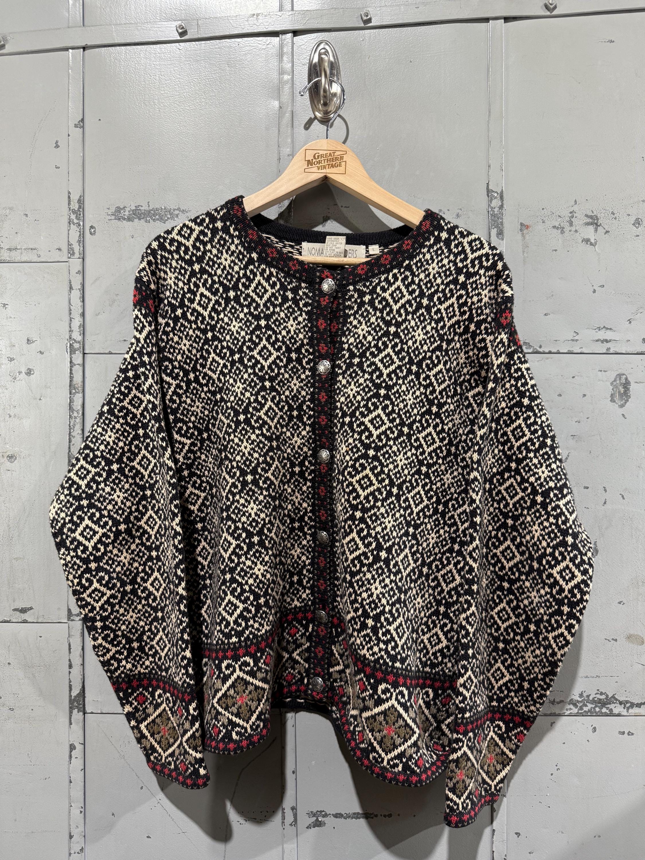 Vintage Nordic Pattern metal button Cardigan Norwegian style Norway Cozy Cotton Sweater fair isle