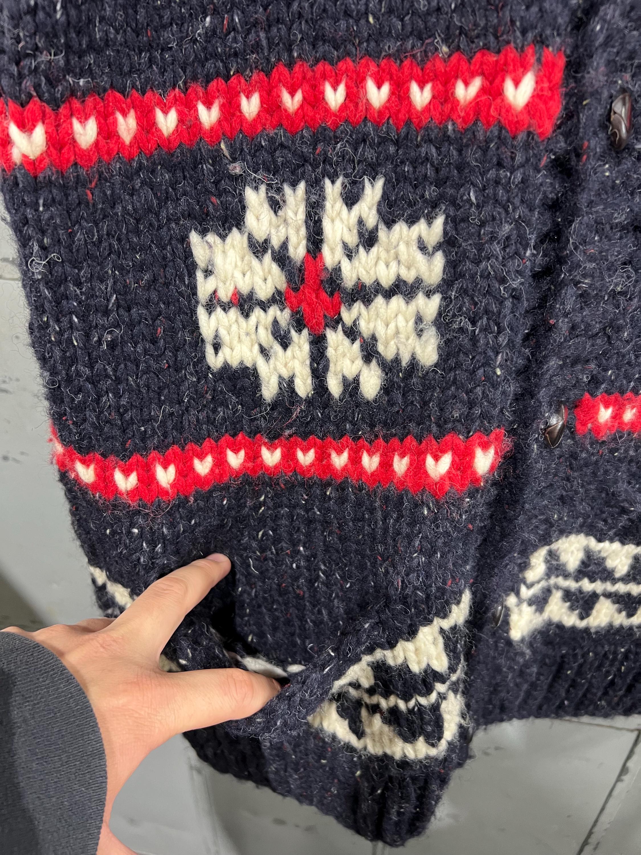 Vintage 80s Cowichan Knit Sweater Snowflake Vest Handmade in 