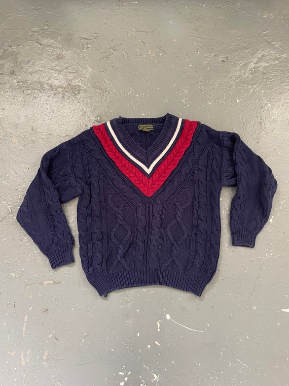 Size Medium Vintage 90s Croft & Barrow V Neck Knit Cotton Sweater 
