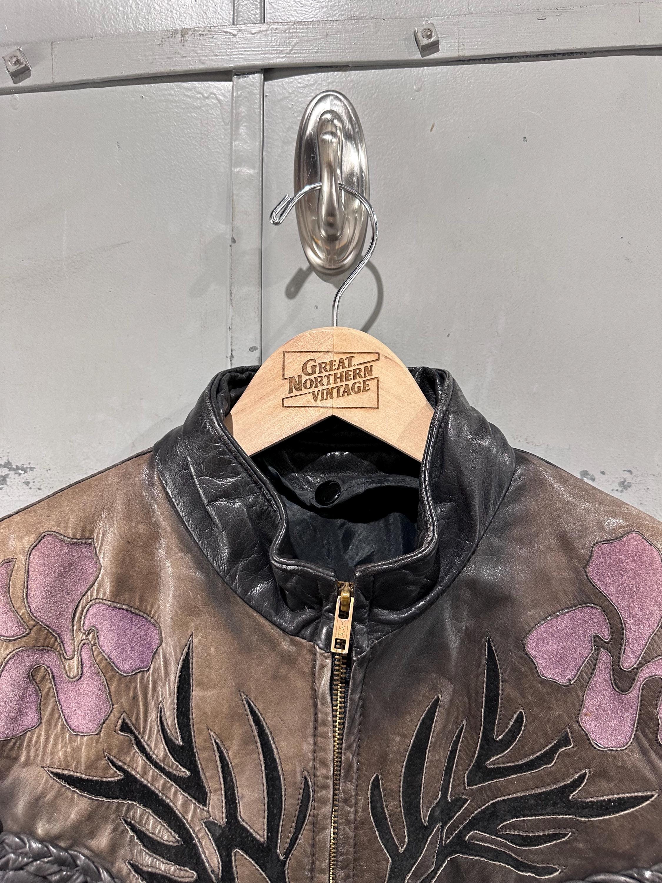 Vintage 90s Detailed Two Tone Western Cowboy Biker Leather Zip up