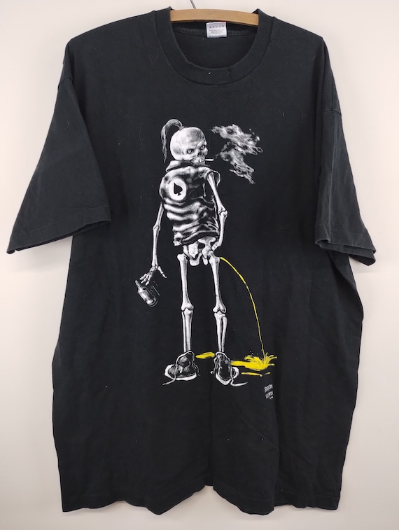 XXL 90s Fashion Victim Skeleton T-Shirt Cotton Bla