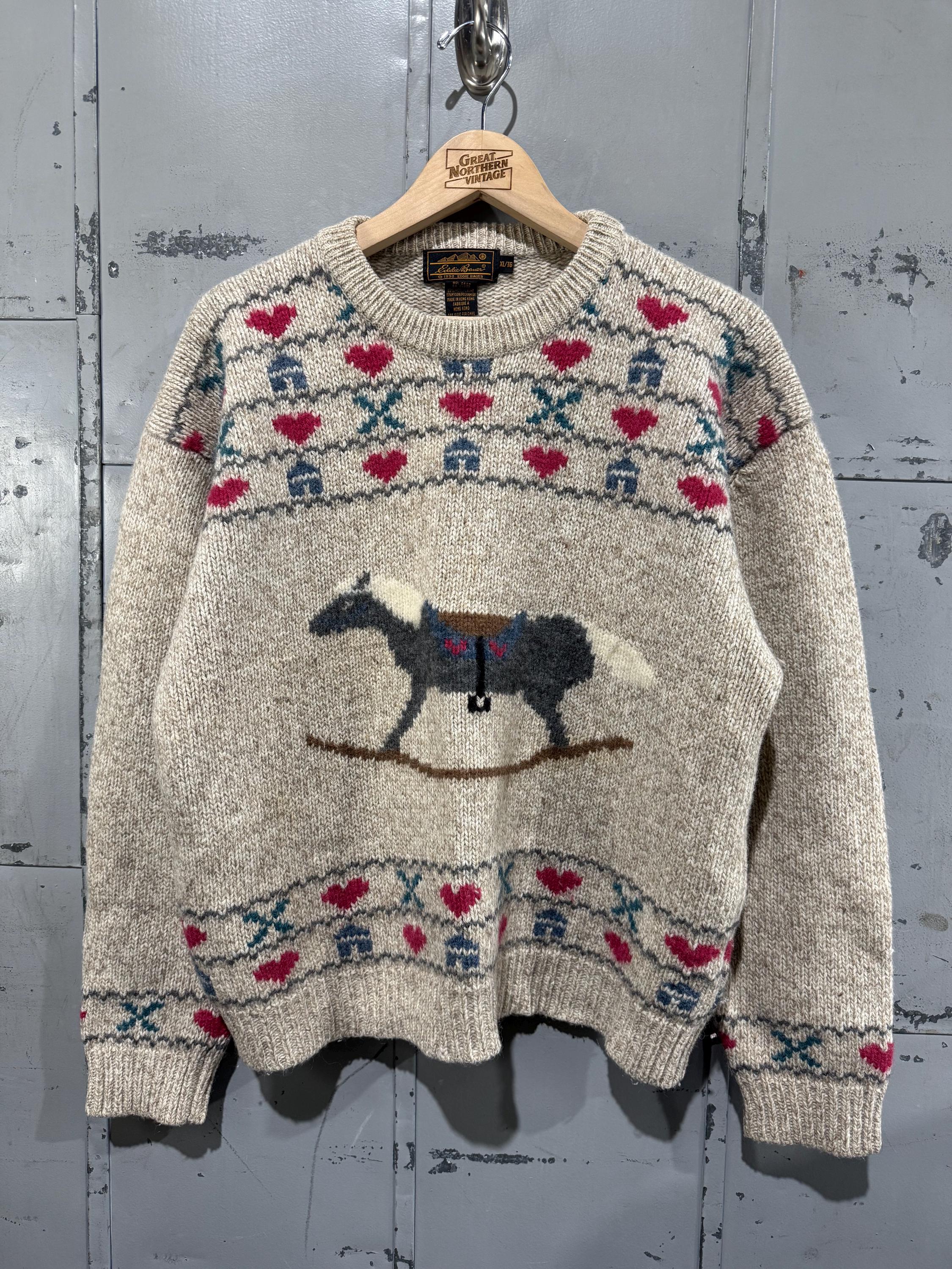Vintage 80s Eddie Bauer Sweater Horse Picture Knit Pull Over
