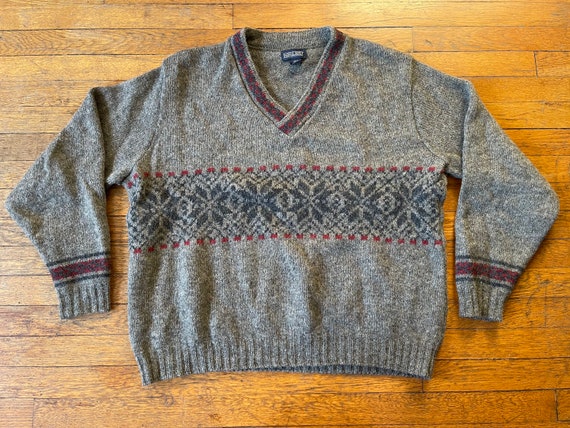 Vintage Virgin Wool Nordic Gray Land’s End V-Neck… - image 1