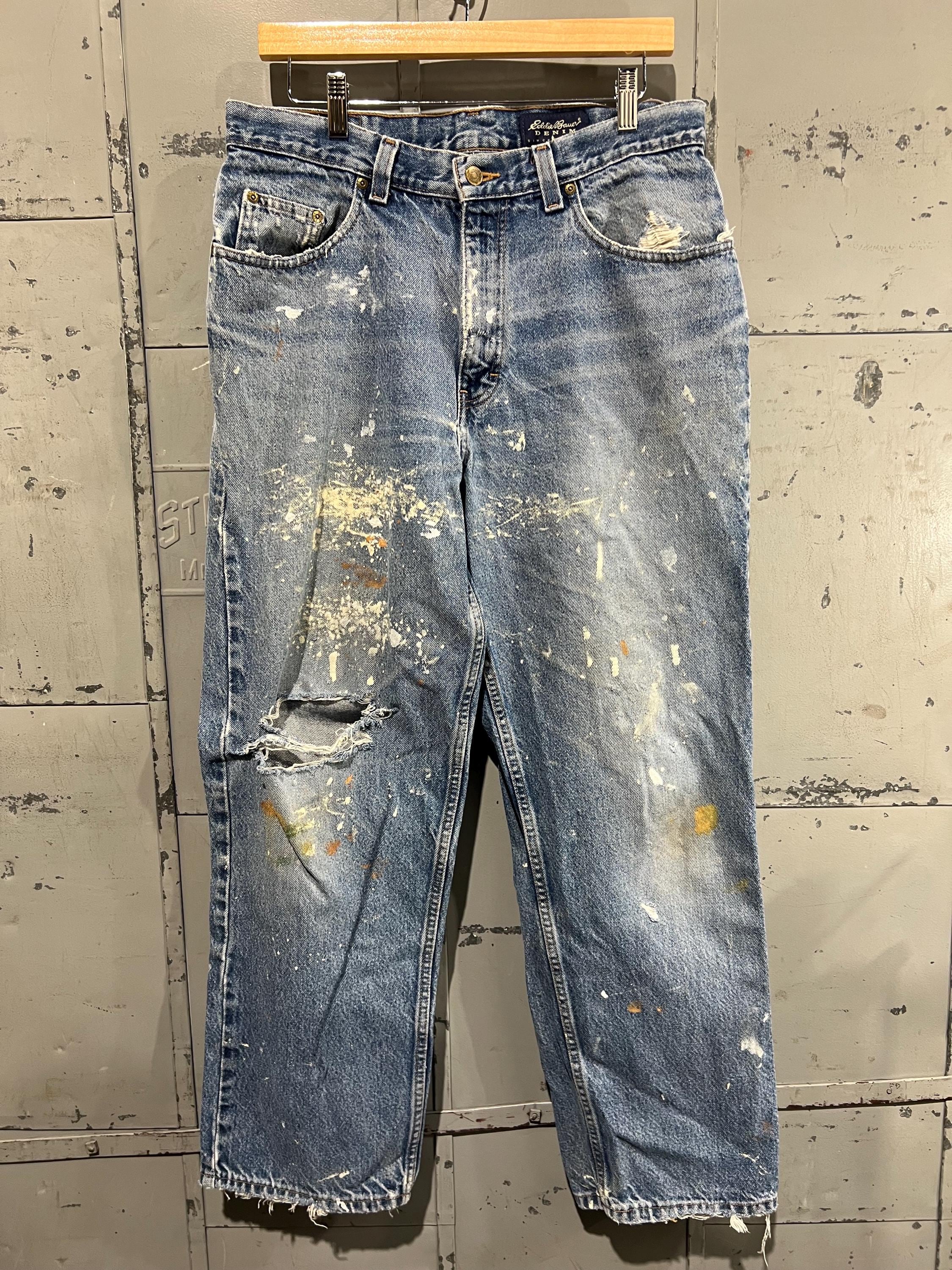 34x30 90s Light Wash Denim Jeans Distressed Baggy Painter Eddie