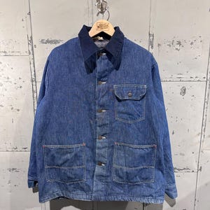 Vintage 1960s Indigo Denim Chore Jacket Large Blanket Lined Western L Barn Coat