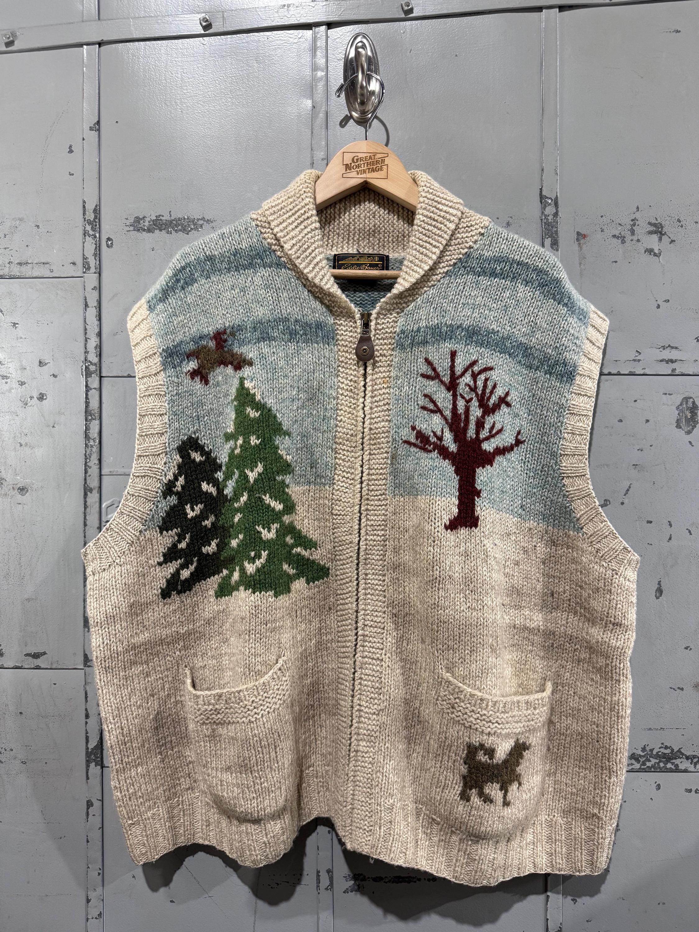 Vintage 90s Winter Nature Knit Sweater Vest Scenic Sweater Wool