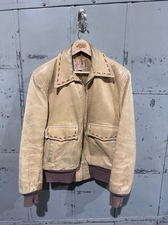Blouson Cuir Cheval Vintage Années 50 'Rockabilly', Marron, Taille M, Style Décontracté US