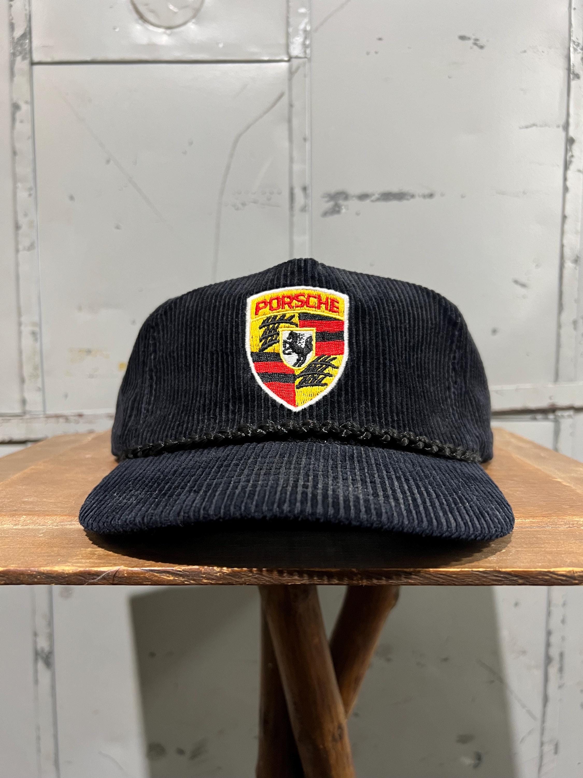 帽子 90s USAMADE PORSCHE Vintage hat cap wool Vintage Corduroy Porsche Rope Hat Mid Crown Black Embroidery