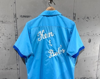 Vintage King Louie Bowling Shirt Sz Medium 1960's Blue S/S - Etsy