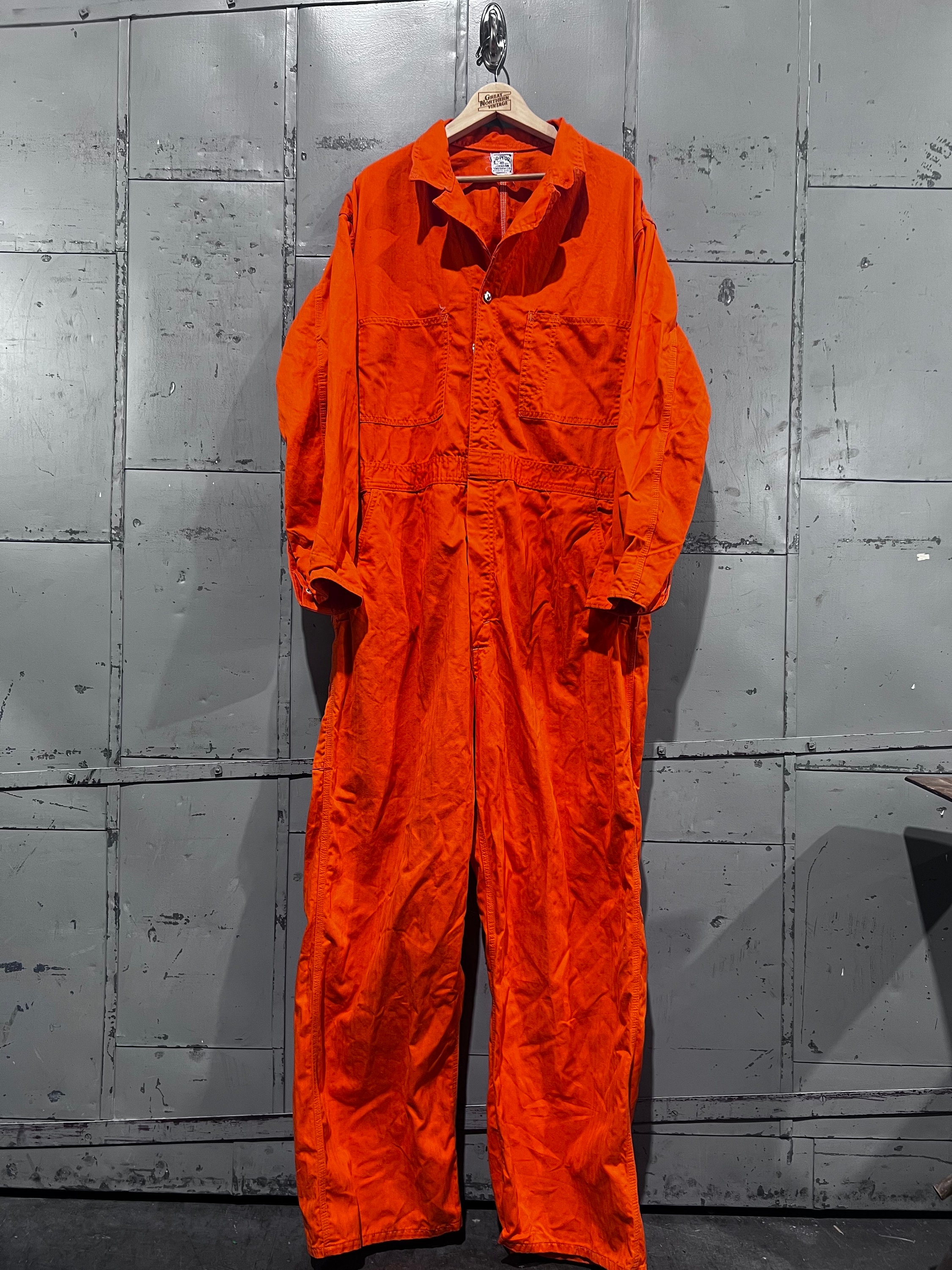 60s GO-PFR Union Made HBT Work Wear Coveralls Orange Jumpsuit