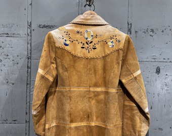 1960年代のチャーパッチワークブラウンスエードとレザージャケット花柄