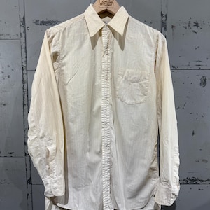 Vintage 1950s Brent All Cotton Shirt Striped Distressed Style Sanforized Gusset