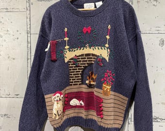 Vintage Weihnachtsstrickjacke mit Quirky Sweater Chimney Nikolaus Urlaub Strick Bild Ugly