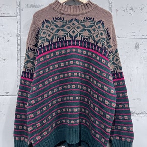90s, XXL Eddie Bauer Sweater Heavy Weight Chunky Geometric Knit