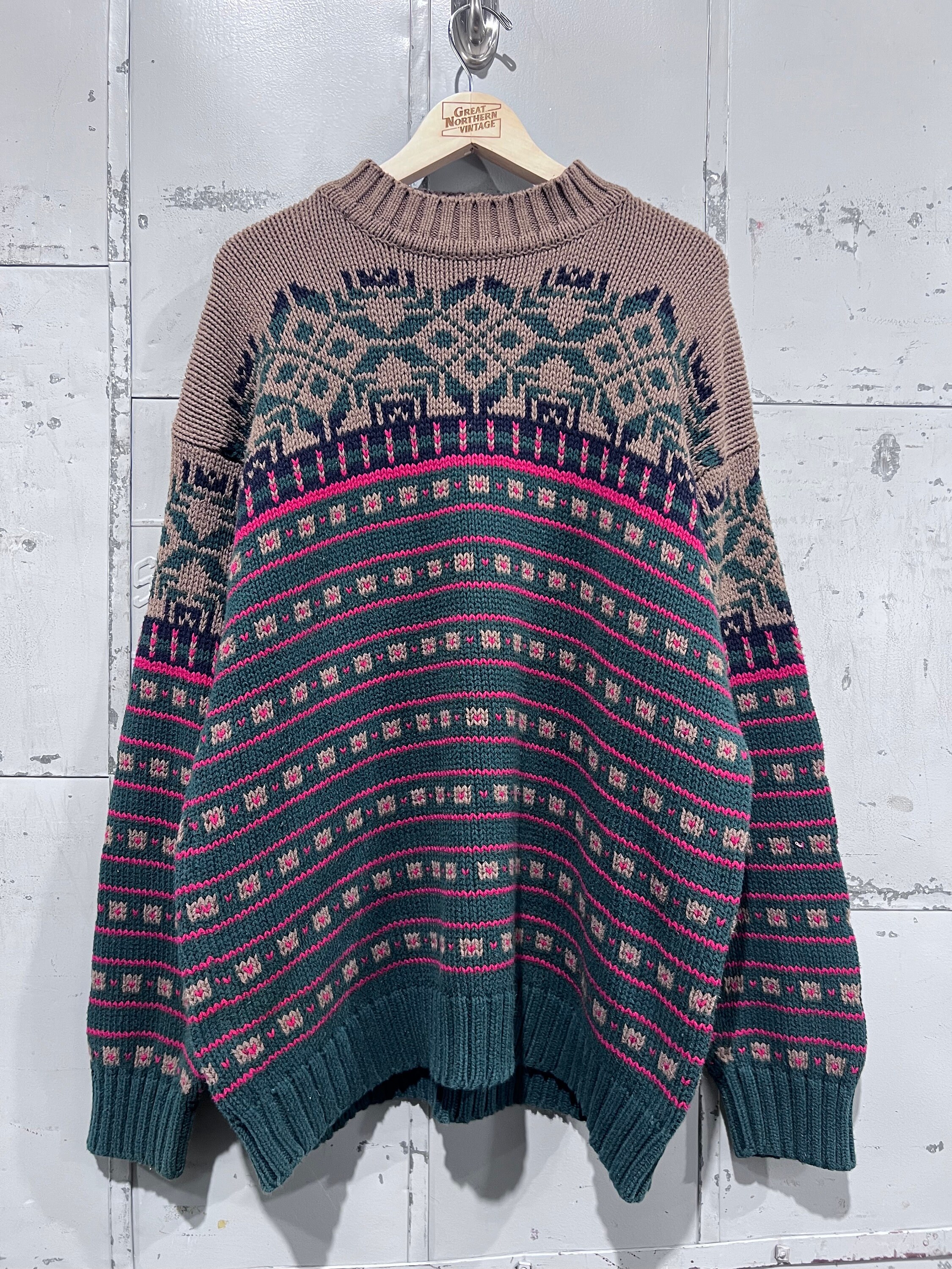 90s, XXL Eddie Bauer Sweater Heavy Weight Chunky Geometric Knit