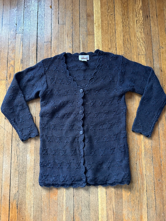 90s black cardigan sweater women’s small chunky k… - image 1