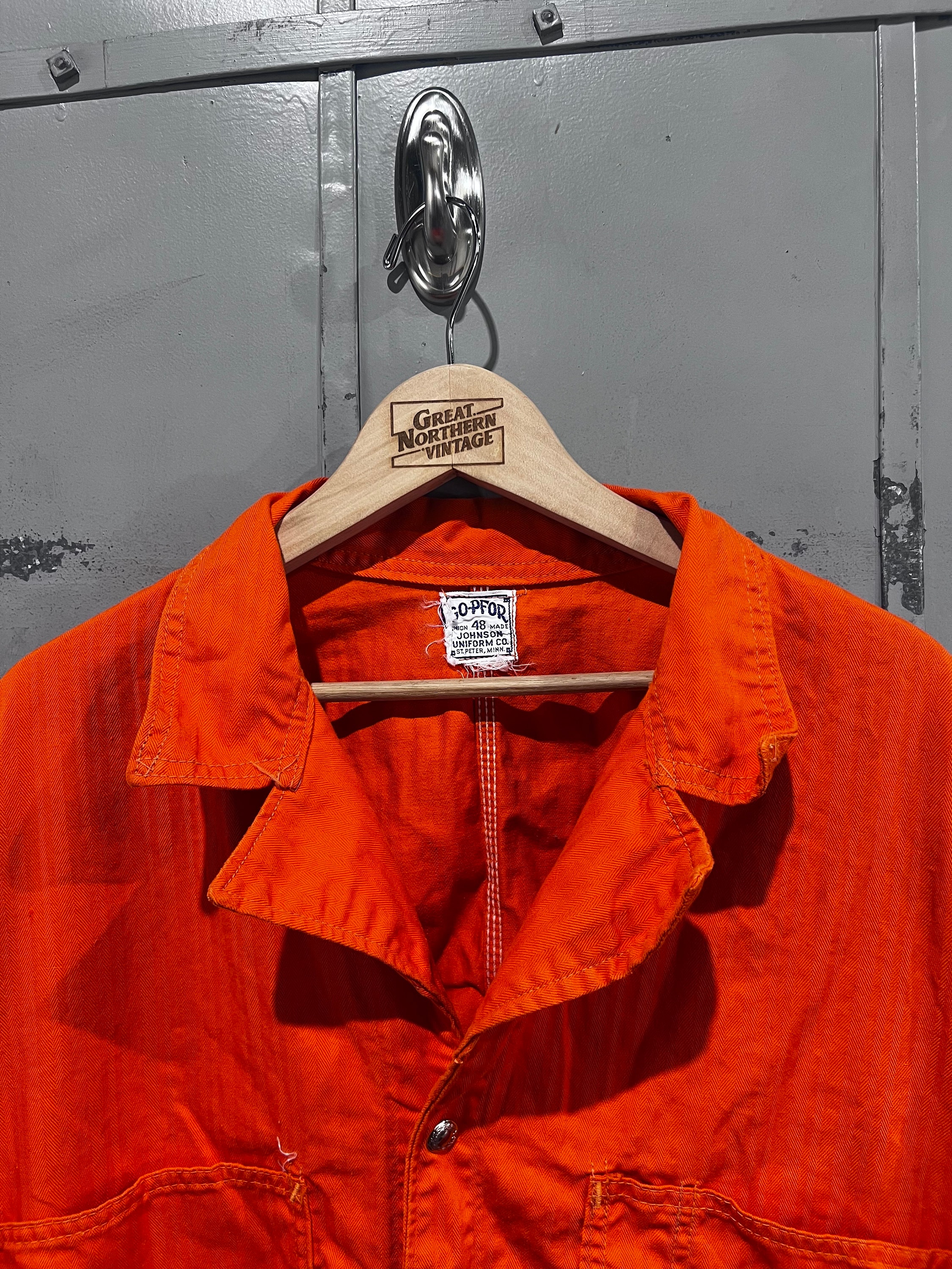 60s GO-PFR Union Made HBT Work Wear Coveralls Orange Jumpsuit
