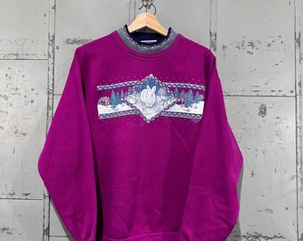 90s  Winter-Themed rabbit Mock  Collar Cardigan Grandma Sweater morning sun brand Christmas holiday ugly sweater crewneck