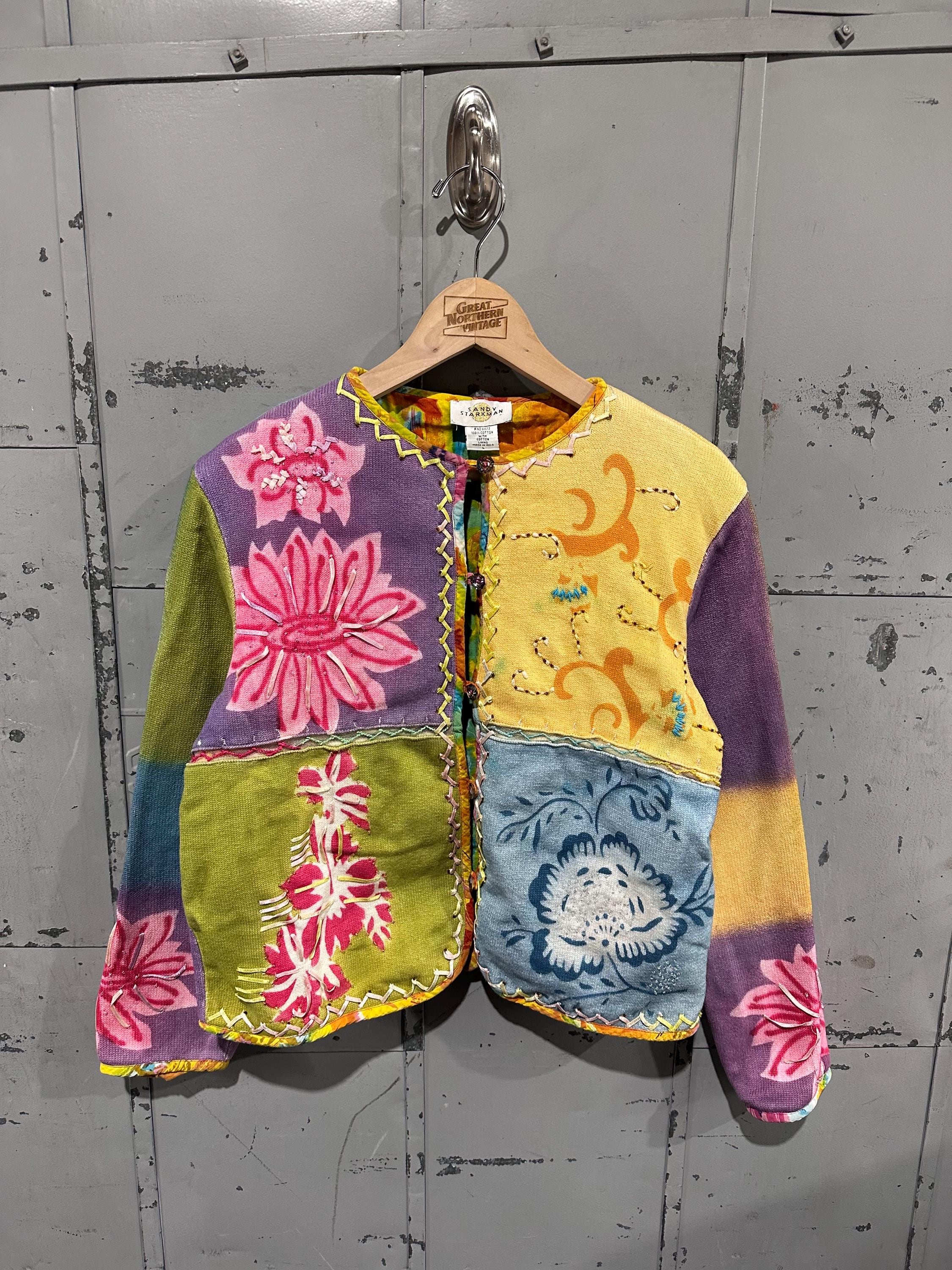 SANDY STARKMAN カーディガン Vintage 90s Sandy Starkman Patchwork Indie Rainbow Whimsical