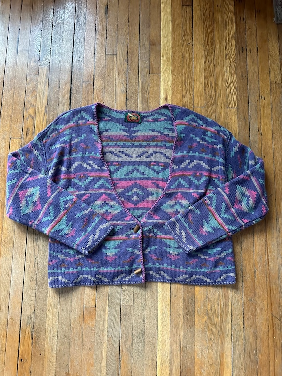 90s ALPs cardigan sweater Aztec print women’s XL … - image 1