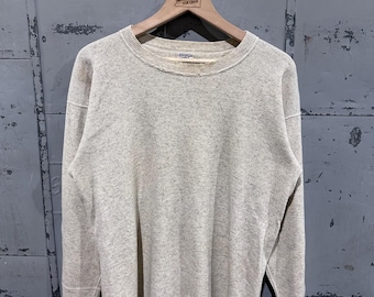 True Vintage 40s Wrights Brand Thermal Cotton Wool/Cotton Blend Distressed Oat Gray Long Sleeve Shirt Medium