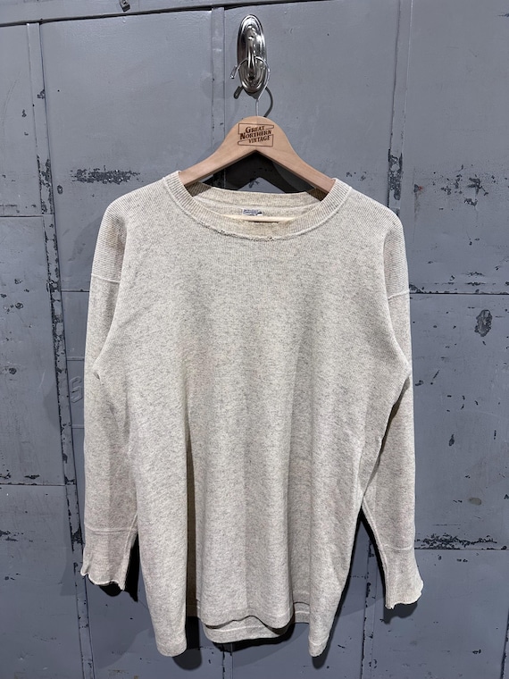 True Vintage 40s Wrights Brand Thermal Cotton Wool/Cotton Blend Distressed Oat Gray Long Sleeve Shirt Medium