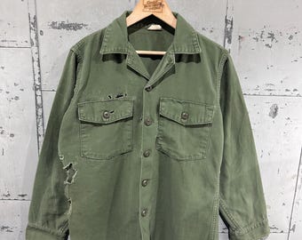 Vtg 60s 70s USMC Og 107 Sateen Shirt Olive Green XS/S Button Down