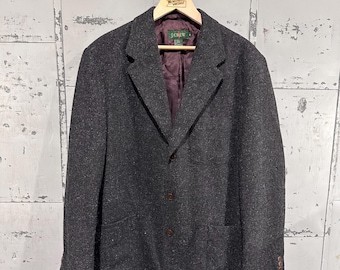Vintage 90s J.Crew Oarsman Tweed Wool Mohair Blend Charcoal Gray Preppy Business Blazer Jacket Medium