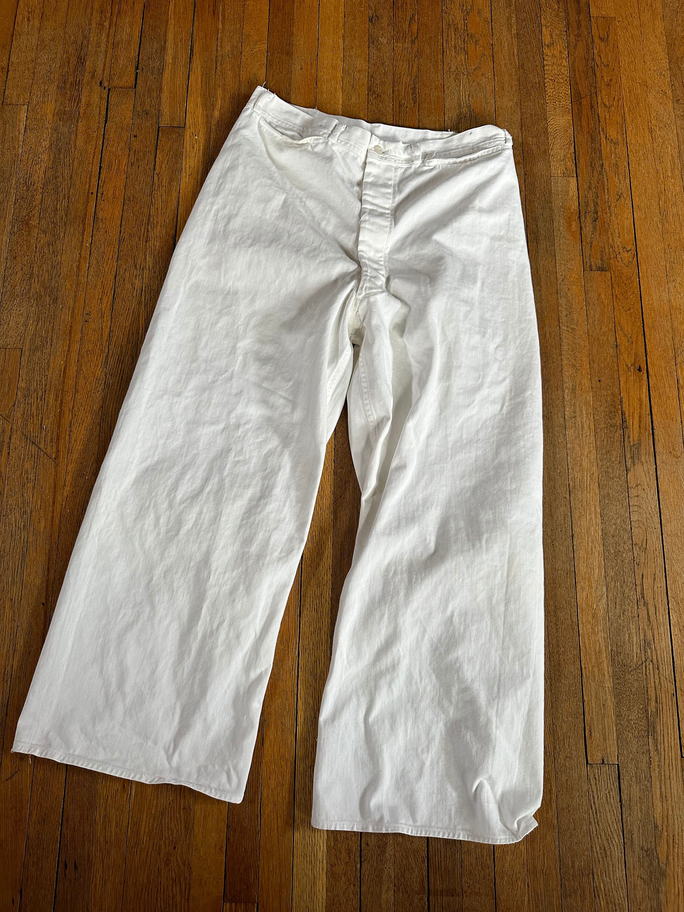 40s French Navy White Linen Sailor Pants