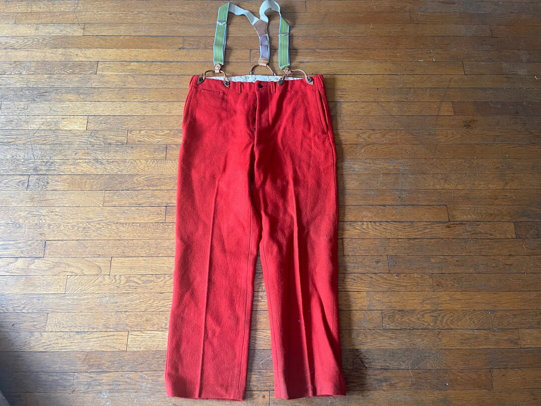 40s Woolrich Red Wool Malone Winter Hunting Pants With Suspenders Etsy