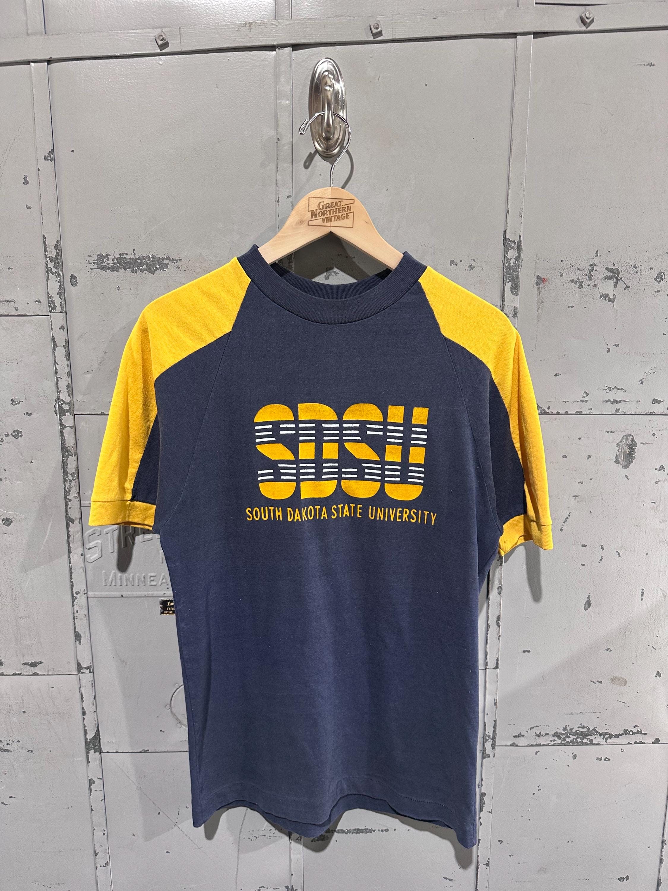 Vintage 70s Navy/yellow Champion Blue Bar Ringer SDSU South Dakota